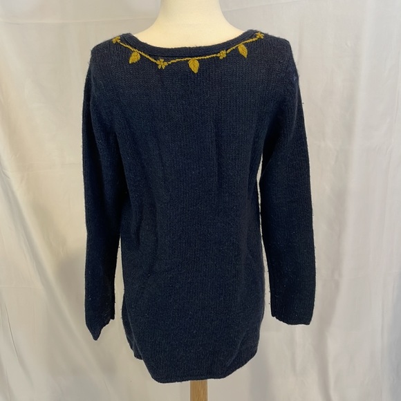 Soft Surroundings Navy Sweater with Gold floral embroidery- large - Picture 4 of 5